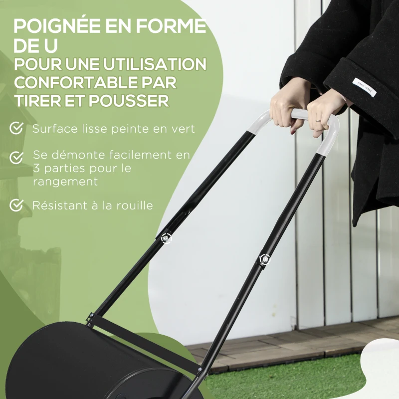 DURHAND Rouleau à gazon, rouleau de jardin, remplissable avec 38 L d'eau ou de sable, 60 x 32 x 105 cm, noir