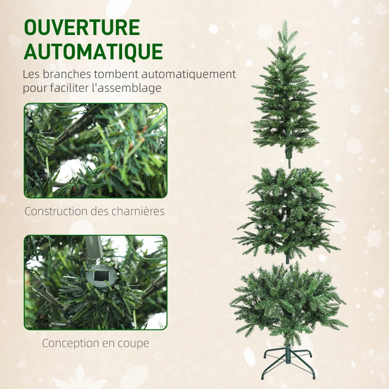 HOMCOM Sapin de Noël artificiel 150 cm, arbre de Noël slim avec 150 lumières 8 modes d'éclairage 431 branches articulées, vert