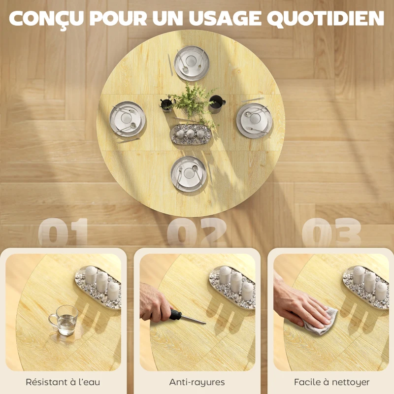 HOMCOM Table à manger pliante sur roulettes, table de cuisine pour 4 personnes avec étagère intégrée, 100 x 100 x 75 cm, chêne