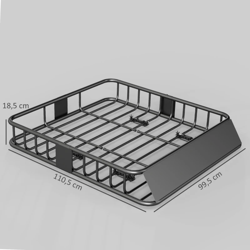 HOMCOM Cesta para Tejadilho Universal para Veículos em Aço Carga 90,7 kg com Defletor Barras Laterais 110,5x99,5x18,5 cm Preto