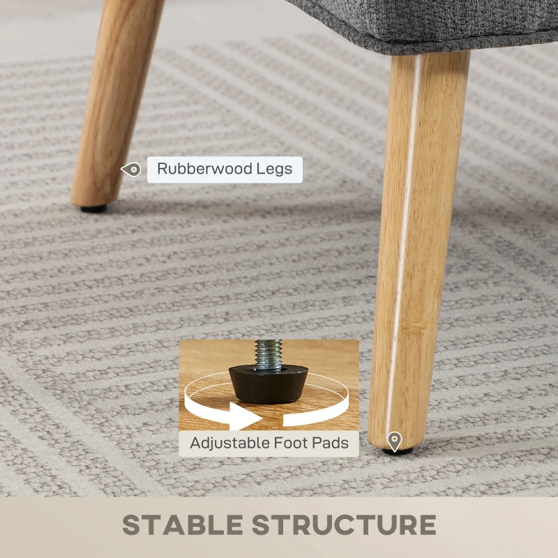 HOMCOM 2-osobowa sofa, mała sofa z chenille, oparcie skrzydłowe, grube siedzisko, nogi z drewna kauczukowego, szara