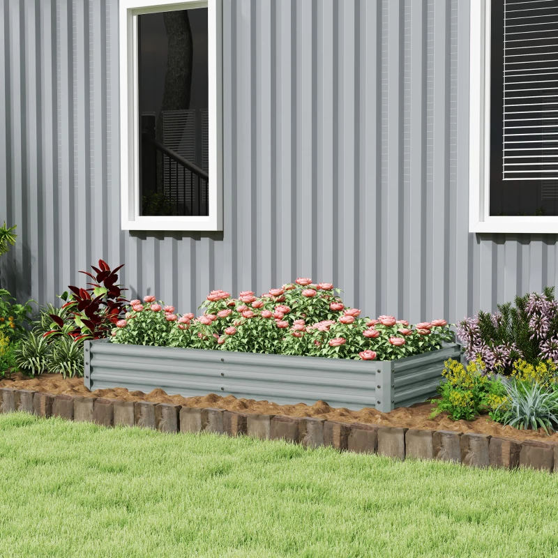 Outsunny Carré potager rectangulaire, lit de jardin surélevé en acier galvanisé, fond ouvert, 180 x 90 x 30 cm, gris argenté