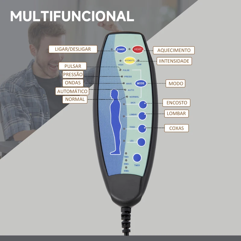 Vinsetto Cadeira de Escritório com 6 Pontos de Massagem Giratória Encosto Reclinável 135º Função de Aquecimento 62x67x113-120 cm Cinza