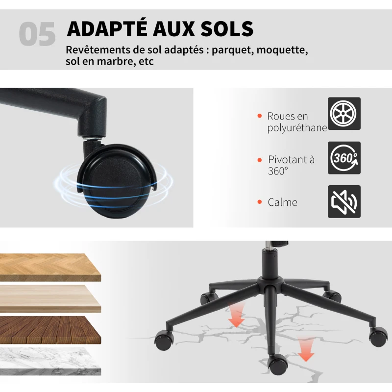 HOMCOM Chaise de bureau sans accoudoirs, fauteuil de bureau en chenille, hauteur réglable, 62 x 67 x 83-93 cm, beige