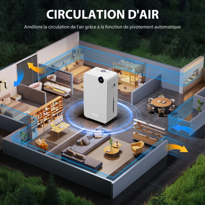 HOMCOM Déshumidificateur d'air 12 L/jour, déshumidificateur silencieux, réservoir d'eau 2,1 L, écran LED, 28x18,5x50,5cm, blanc