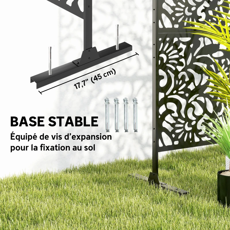 Outsunny Panneau Brise Vue décoratif Extérieur Claustra Décoratif Jardin 3 Panneaux à motif floral Acier 122 x 45 x 198 cm Noir