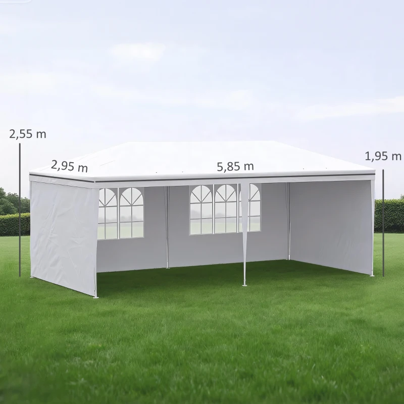 Outsunny Tonnelle de jardin, tente de réception avec Fenêtres et parois latérales amovibles, pour fêtes et mariages, 6 x 3 m blanc