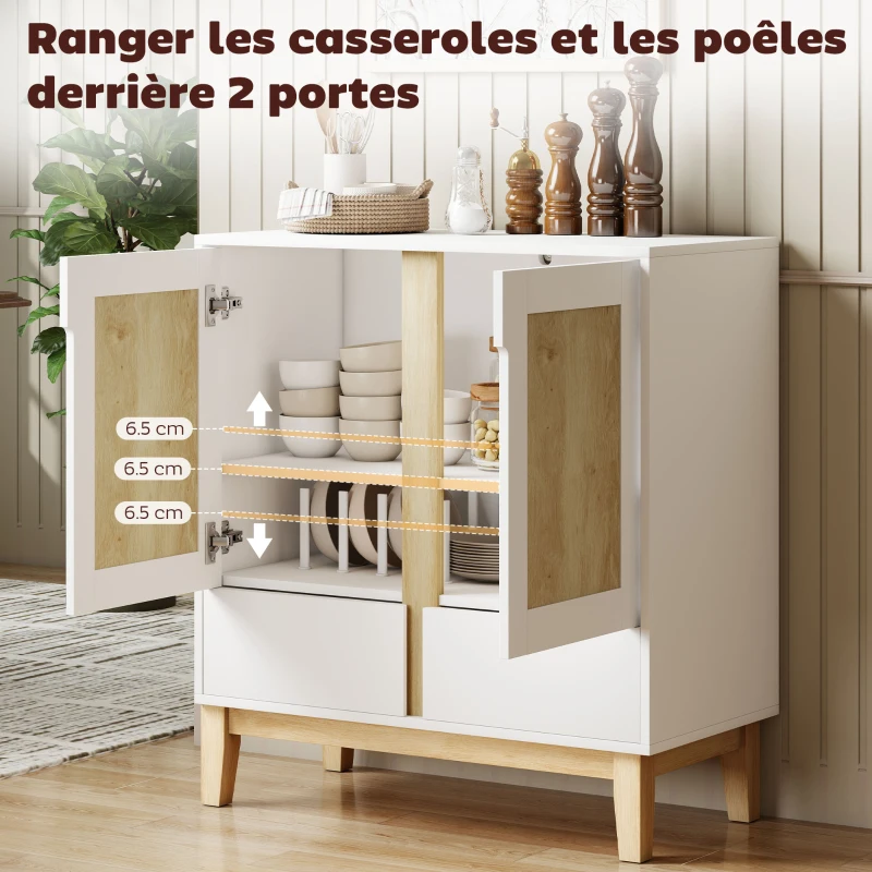 HOMCOM Buffet, meuble de rangement avec 2 portes, 2 tiroirs et étagère réglable, 80 x 40 x 86 cm, blanc et chêne