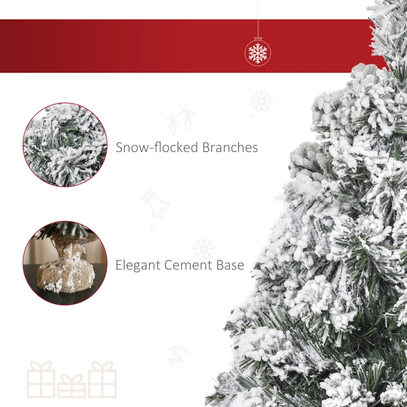 HOMCOM Mini Sztuczna Choinka 60 cm z Efektem Śniegu, 67 Gałęzi, Podstawa z Cementu do Wnętrz, Biuro