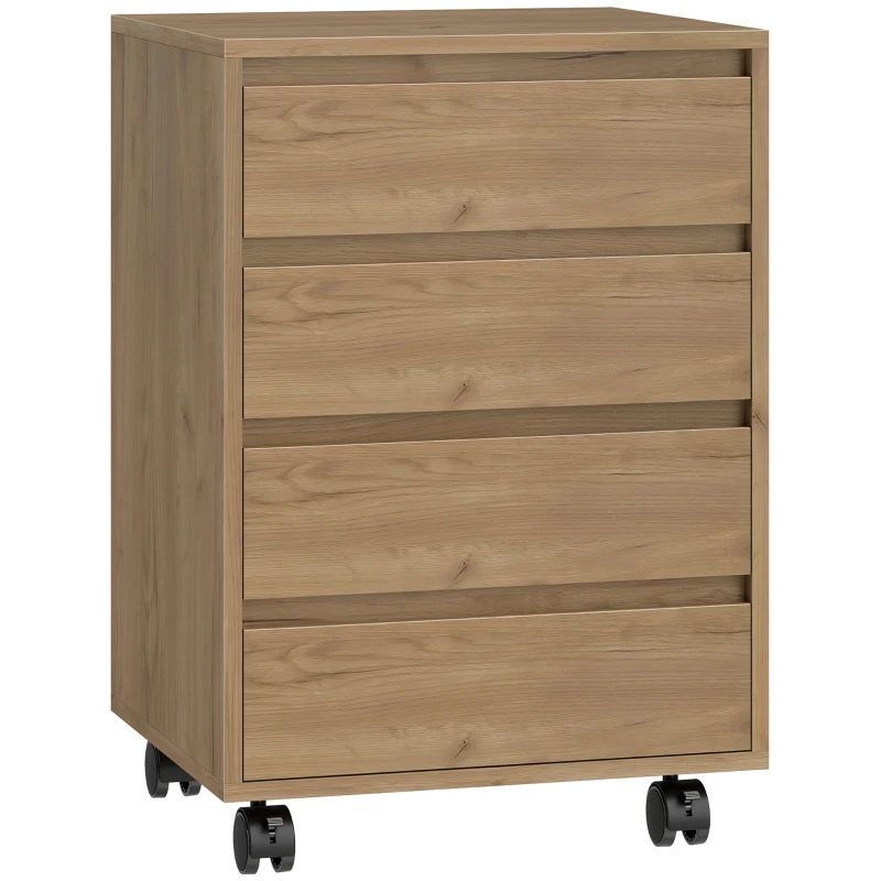 HOMCOM Caisson de bureau rangement bureau sur roulettes 4 tiroirs coulissants en bois aspect bois marron