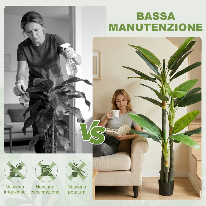 HOMCOM Albero di Banano Artificiale Pianta Finta con 18 Foglie, 180 cm, Verde