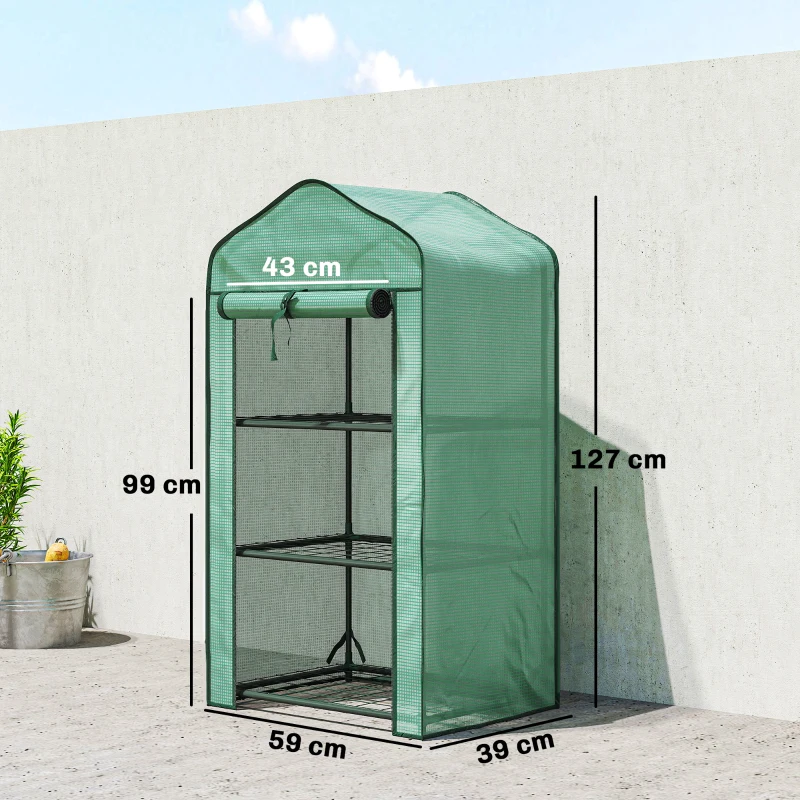 Outsunny Estufa de jardim com 3 prateleiras, estufa de varanda, cobertura reforçada em PE, estrutura em aço, 59 x 39 x 127 cm, verde