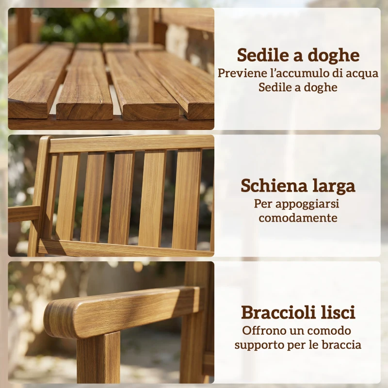 Outsunny Panchina da Giardino da 2 Posti Legno di Abete a Doghe, 150x57x93 cm, Color Teak