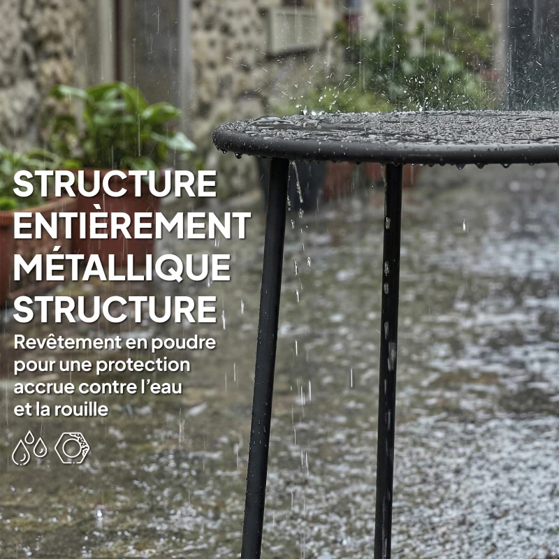 Outsunny Table basse extérieure pour 2 personnes, table de jardin ronde base en X avec structure en métal, Ø 50 x 45,5 cm, noir