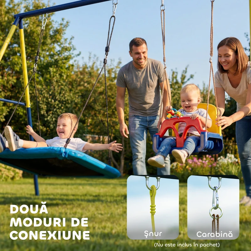 AIYAPLAY Cadru pentru Leagăn de Grădină pentru Copii, Structură din Oțel, Anti-UV, Impermeabil, Suportă 150 kg, cu 4 Cârlige pentru Leagăn Tip Cuib, Leagăn în U, Scară, 260x160x178 cm, Albastru