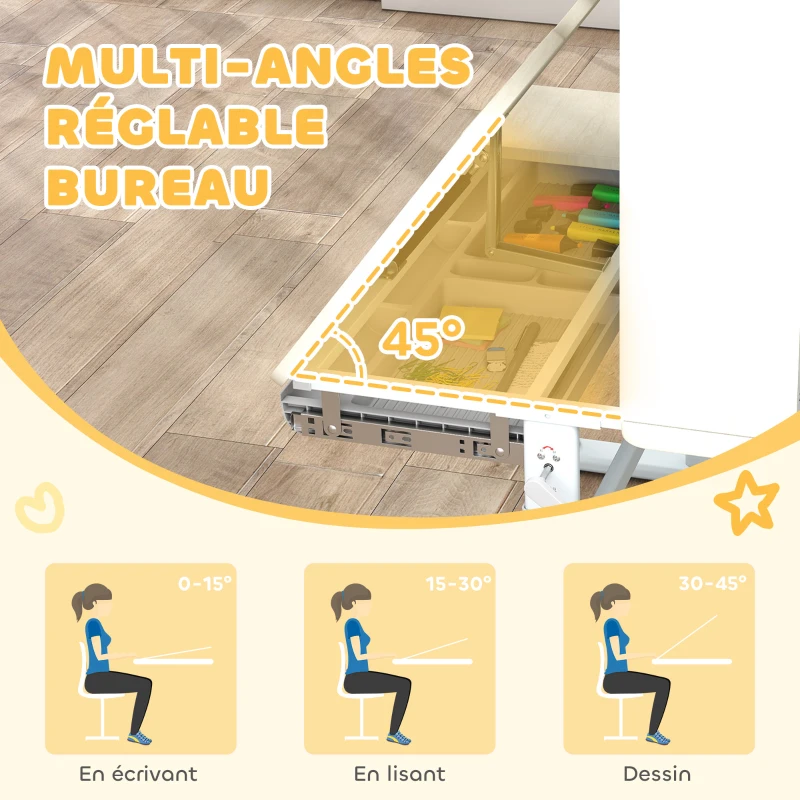 AIYAPLAY Bureau pour enfants, table d'étude réglable en hauteur avec plateau inclinable, 80 x 51 x 108,5-130,5 cm, naturel