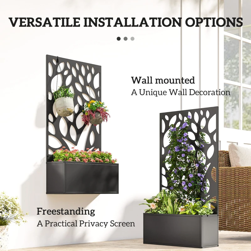 Outsunny Metalowa Podwyższona Grządka z Kratką, Montaż na Ścianie lub Wolnostojąca, Donica z Osłoną