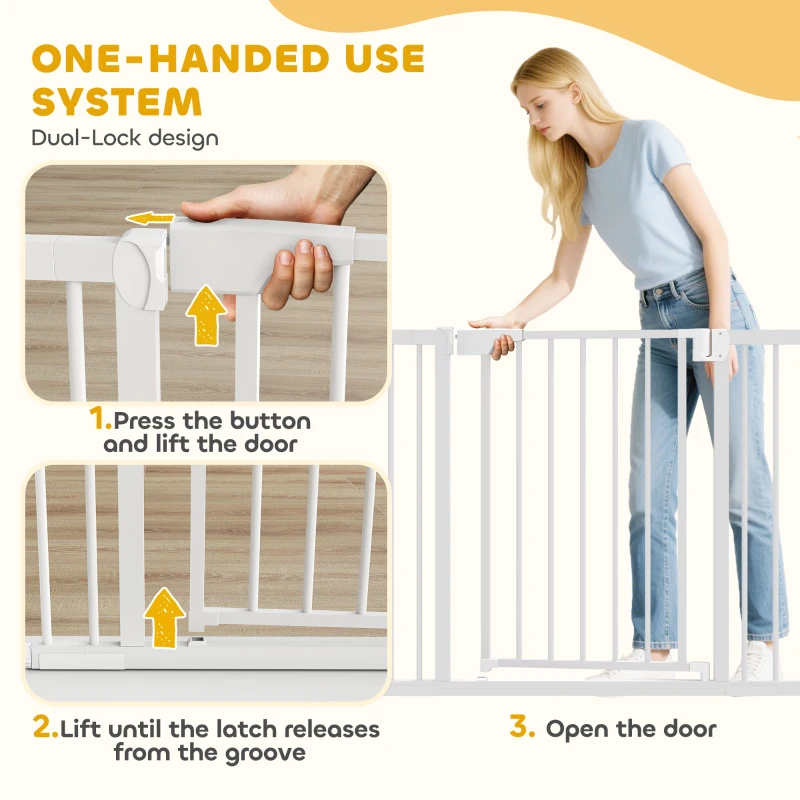 PawHut Bramka Ochronna Barierka Bez Wiercenia z Automatycznym Zamknięciem dla Dzieci Kuchni Schodów 76–103 x 76 cm Biała
