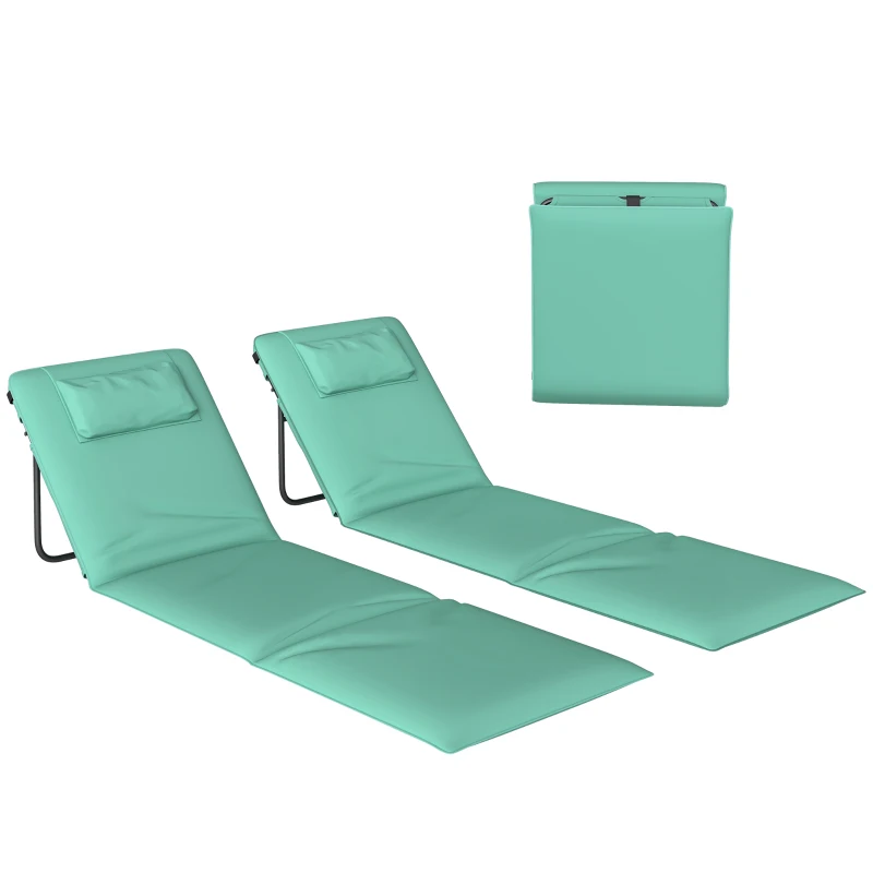 Outsunny Ensemble de 2 Tapis de Plage Pliables avec Dossier Réglable Appui-tête Rembourré 146x50x2 cm Vert