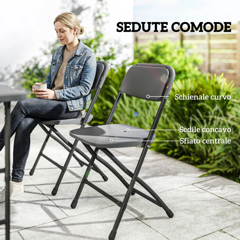 Outsunny Set Tavolo Regolabile e 4 Sedie da Giardino Pieghevoli in HDPE Effetto Legno, Grigio Scuro