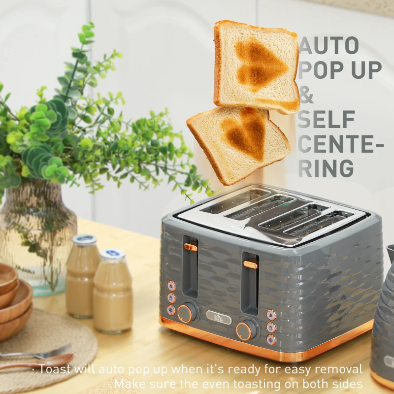 HOMCOM Czajnik 1,7L i toster na 4 kromki, szary zestaw