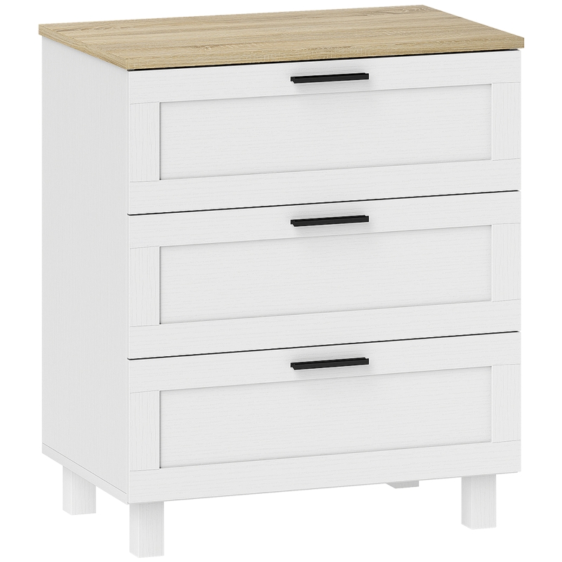 HOMCOM Cómoda Estreita com 3 Gavetas Cómoda de Quarto com Pés de Madeira Estilo Moderno 60x38x71 cm Branco