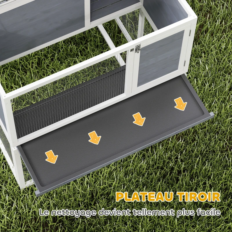 PawHut Clapier lapin extérieur cage à lapin 2 étages spacieux toit double ouverture plateau amovible 98x95x102,5cm gris
