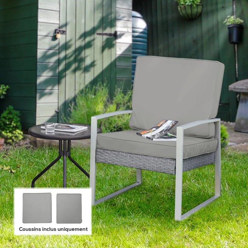 Outsunny Lot de 2 coussins de chaise coussins d'assise déhoussables coussins matelassé rembourré mousse polyester gris clair
