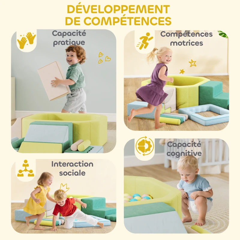 AIYAPLAY Parcours motricité bébé module motricité bébé avec piscine à balles housse lavable 160 x 137,5 x 30 cm multicolore