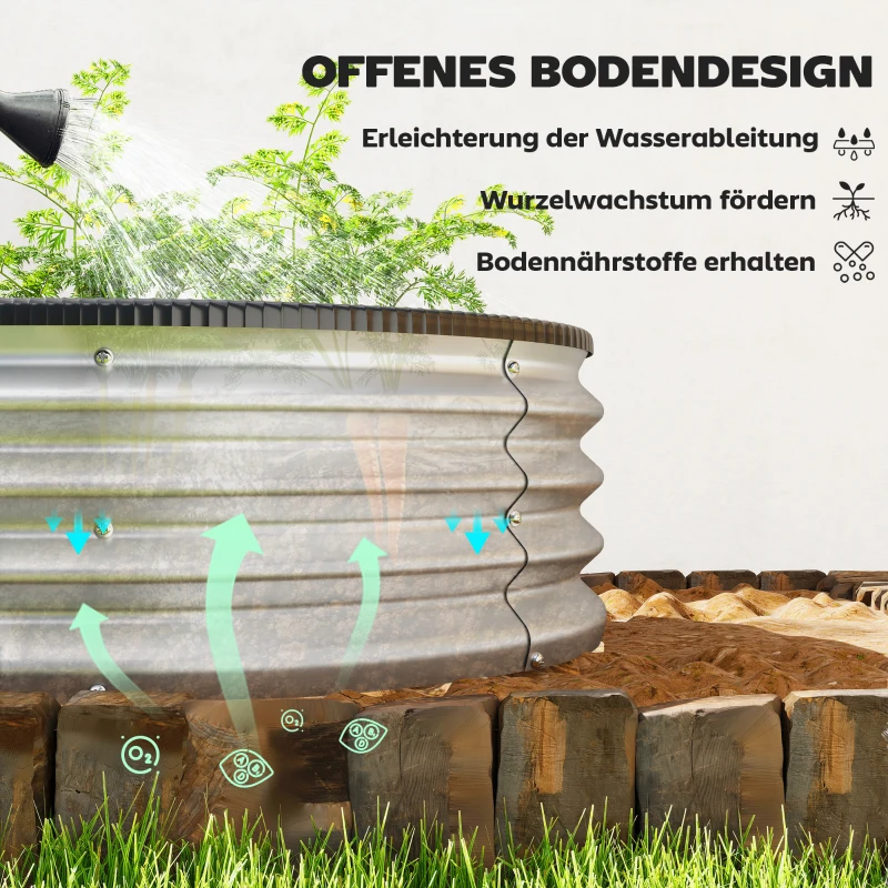 Outsunny Podwyższone Grządki Metalowe Zestaw 2 szt. 135 x 90 x 30 cm Owalne Grządki z Gumowymi Krawędziami