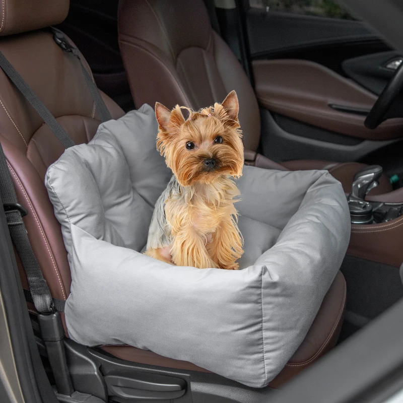 PawHut Siège d'auto pour animaux de compagnie sac de transport chien et chat rembourré de coton PP épais sûr et confortable fond antidérapant 50 x 54 x 33 cm gris foncé