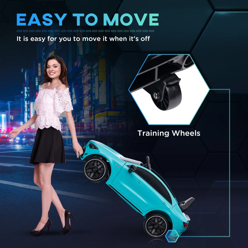 AIYAPLAY Dziecięcy samochód elektryczny 12 V, z pilotem zdalnego sterowania, muzyka, pojazd elektryczny z lampą, złącze USB/MP3, funkcja wsteczna, 3-5 km/h, dla dzieci w wieku 3-6 lat, jasnoniebieski