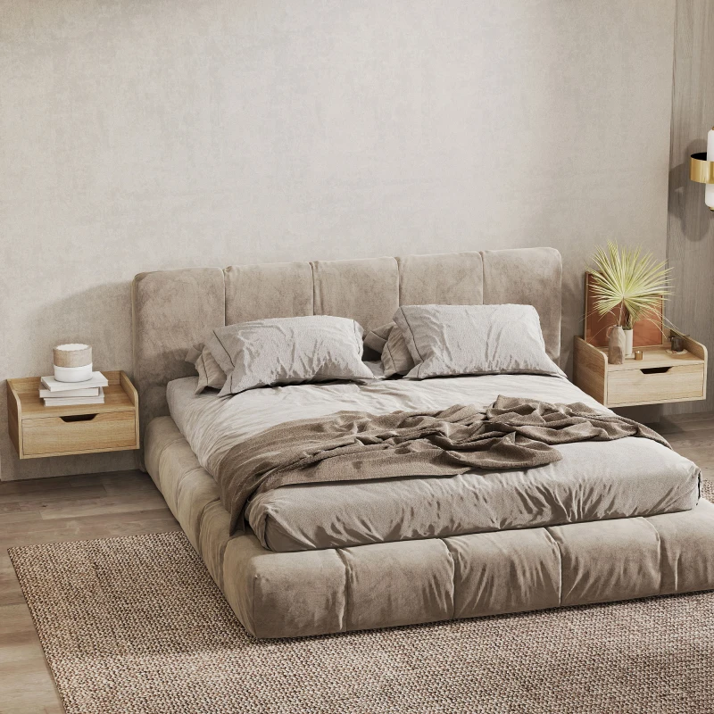 HOMCOM Set 2 comodini sospesi con cassetto e ripiano, 40x30x19,5 cm, Naturale