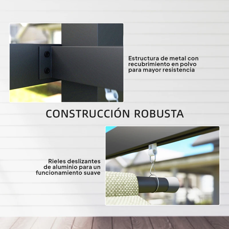 Outsunny Pérgola de Jardín 4x3 m con Techo Retráctil 3 Laterales Enrollables UPF30+ Cenador de Jardín para Patio Exterior Beige