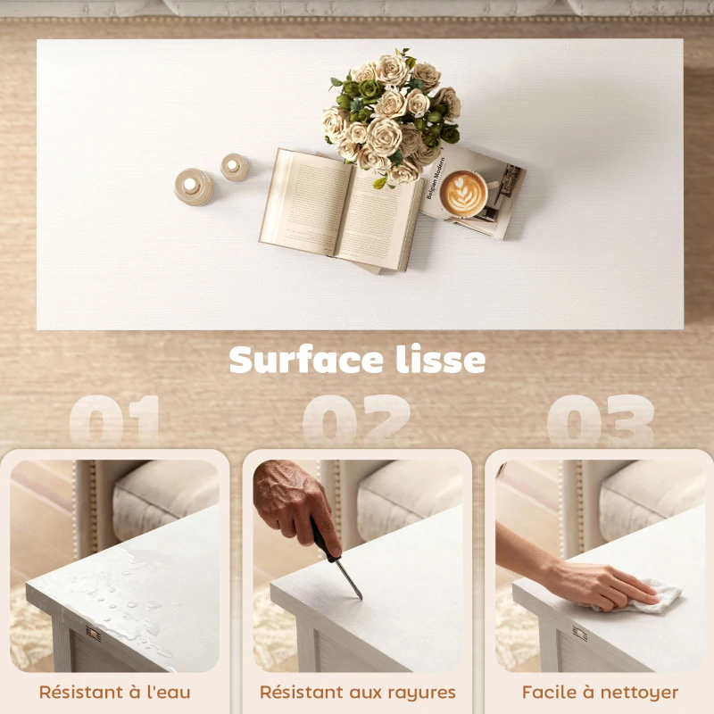 HOMCOM Table basse relevable et extensible table de salon avec compartiment caché étagère ouverte 100x45x50,5cm blanc(m-7)