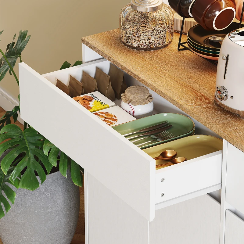 HOMCOM Buffet cucina con luce LED RGB, 6 ante e 2 cassetti, Bianco