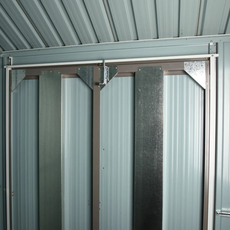 Outsunny 8 x 6 ft Galvanised Garden Shed, Outsoor Metal Storage Shed with Double Doors Window Air Vents for Patio, Lawn, Grey