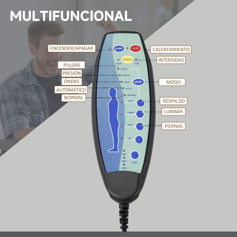 Vinsetto Silla de Oficina con 6 Puntos de Masaje Ajustable con Función de Calefacción Reposapiés Retráctil y Control Remoto Gris