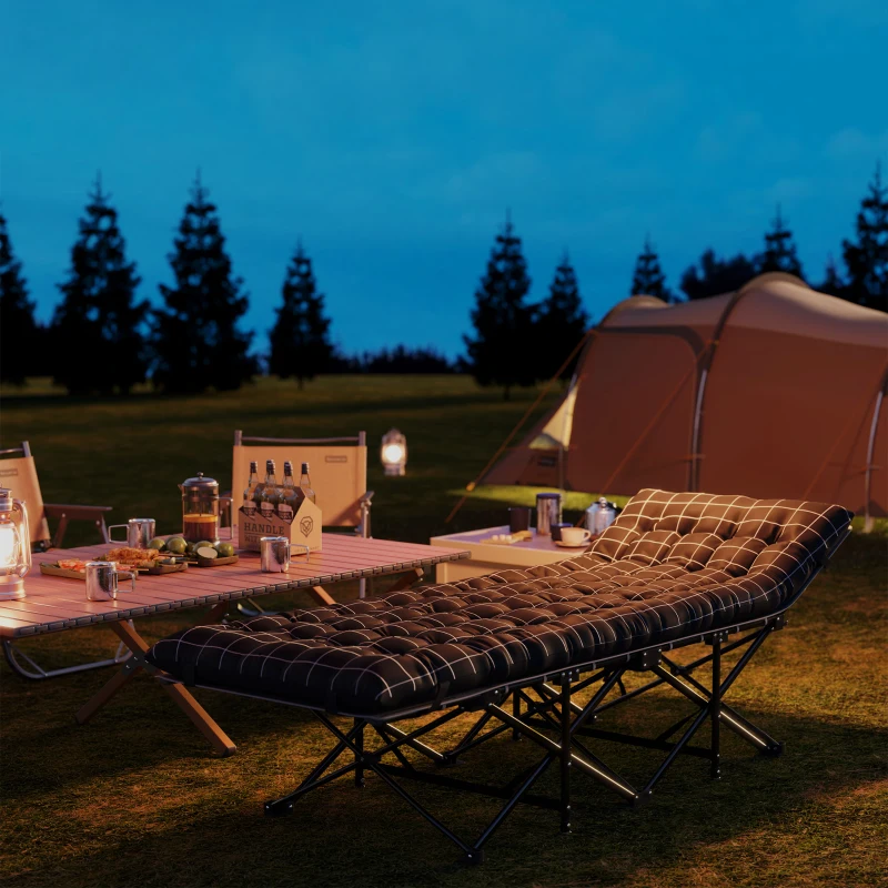 Outsunny Cama de Campismo Dobrável com Colchão Bolso Lateral e Saco Integrado Cama de Camp Tecido Oxford 190x67x37 cm Preto