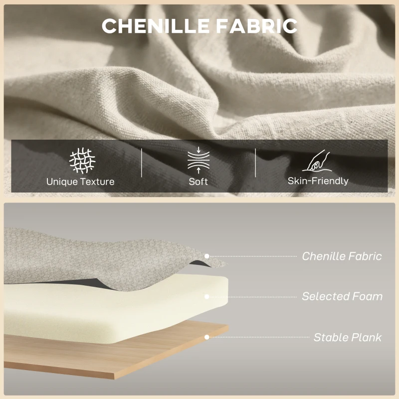 HOMCOM Dwuosobowa sofa, mała sofa z tkaniny chenille z oparciem skrzydłowym, grubym siedziskiem i nogami z drewna kauczukowego, beżowa