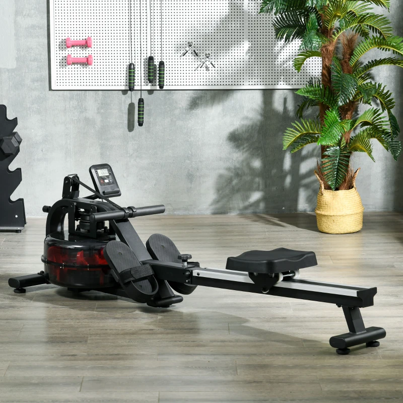 SPORTNOW Rameur à eau d'appartement rameur d'appartement pliable 6 niveaux de résistance écran LCD multifonction acier PC noir