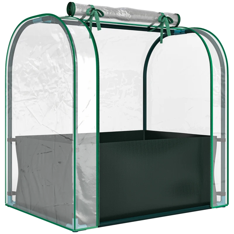 Outsunny Mini Serre avec Sac de Plantation, Serre Portable avec porte enroulable, 68 x 50 x 70 cm, Vert Foncé