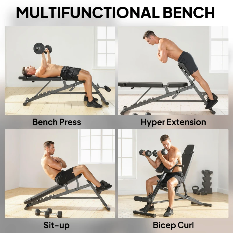 SPORTNOW Wielofunkcyjna ławka treningowa, regulowana ławka skośna i płaska z 6-stopniowym oparciem, 3-stopniowym siedziskiem, czarna
