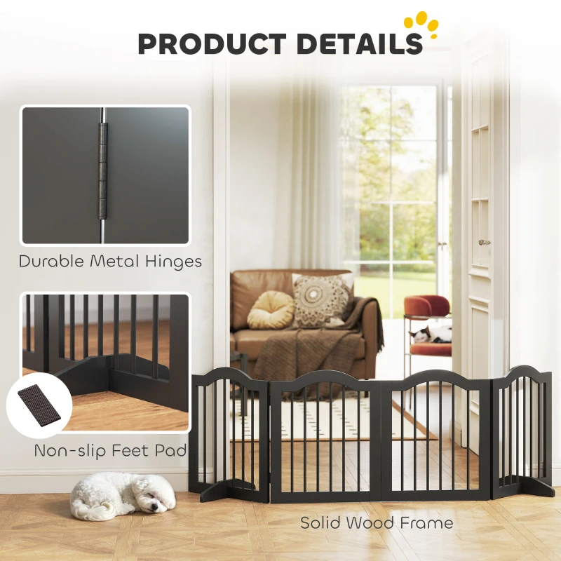 PawHut Barierka dla psów, wolnostojąca z nóżkami, składana, czarna, 4 panele, 208 x 29,5 x 61 cm