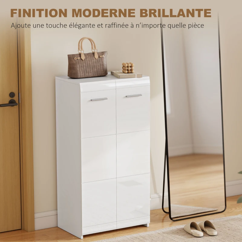 HOMCOM Meuble à chaussures 10 paires, armoire à chaussures à haute brillance 5 niveaux, étagères réglables, 55x36x108cm, blanc