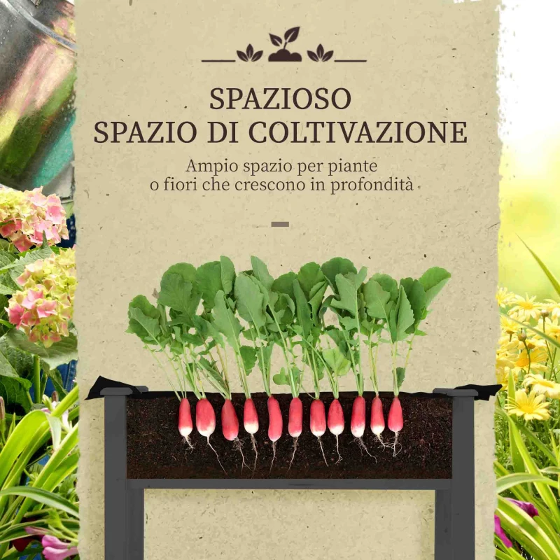 Outsunny Letto per Orto con Serra da Giardino, Portapiante da Esterno in Legno e PE, 121x55x117 cm, Grigio Scuro