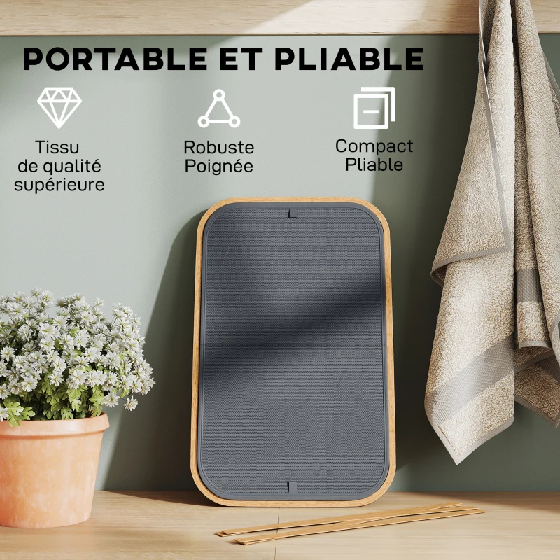 HOMCOM Panier à linge double pliable 80 L corbeille à linge sale avec couvercle, poignées rainurées, gris