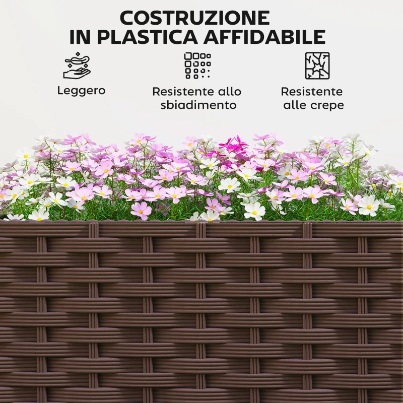 Outsunny Fioriera Rialzata con Traliccio 130L, Ruote Bloccabili e Sistema di Autoirrigazione, Marrone