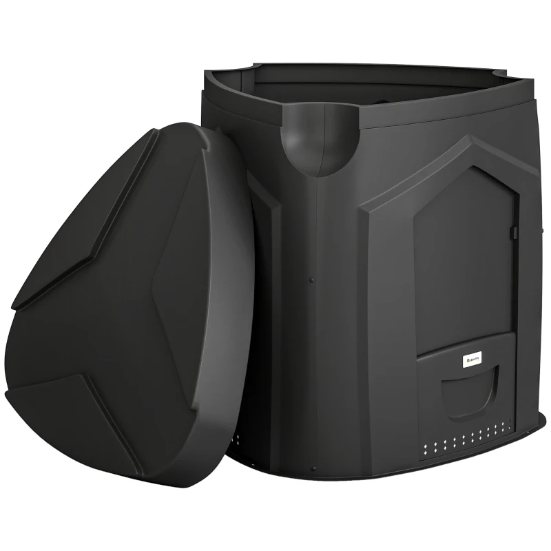 Outsunny Composteur de jardin, 240L, bac à compost extérieur, en polypropylène, 3 Portes, 66 Aérations, 78 x 75 x 78 cm, Noir