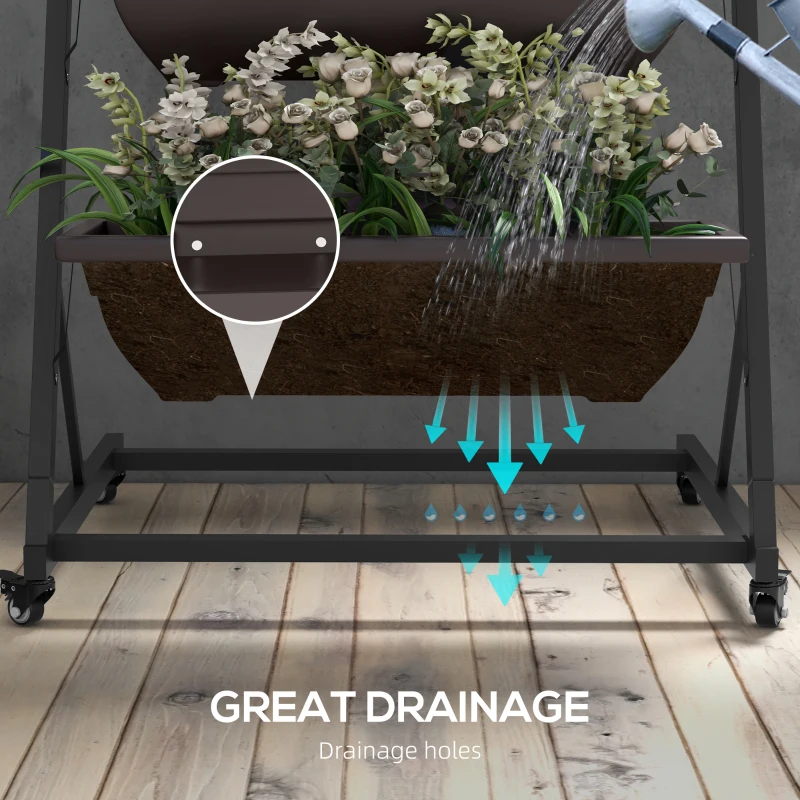 Outsunny 5-poziomowy stojak na rośliny, 145 cm wysoki kwietnik z doniczkami i kółkami, stalowy kwietnik, brązowy